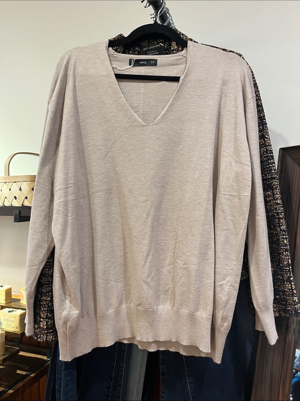 Mango Women's V-Neck Sweater in Light Beige